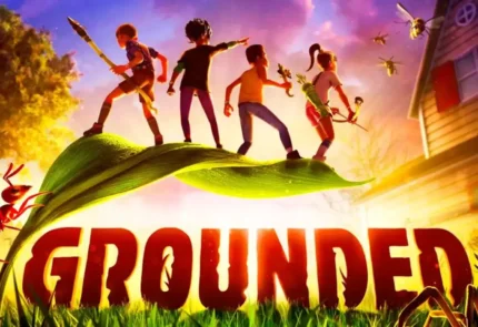 Four kids explore a giant backyard in Grounded, a PS4 and PS5 game.