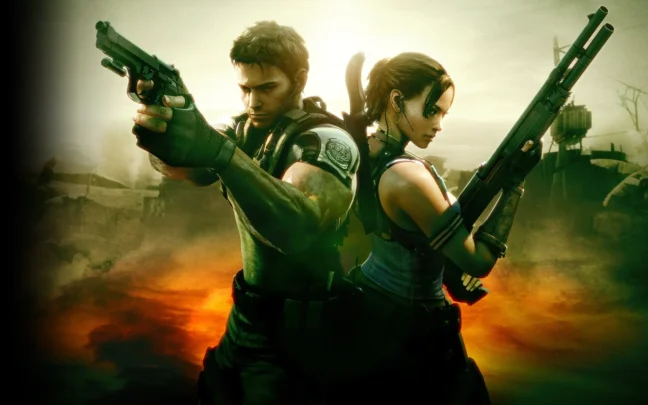 Chris Redfield and Sheva Alomar, Resident Evil 5 protagonists, armed and ready.
