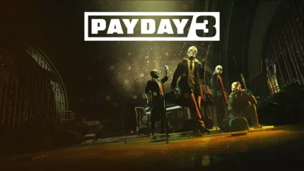 Cover art for Payday 3 featuring characters in masks standing in a dimly lit environment.